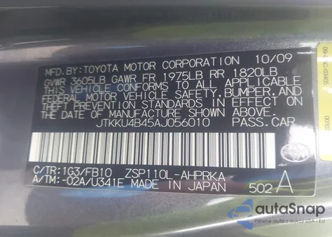 2010 Scion Xd from USA, damaged, VIN JTKKU4B45AJ056010